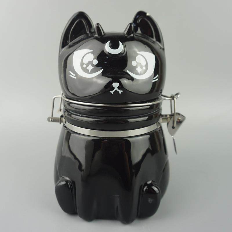 严选欧式万圣节浮雕陶瓷密封罐黑色大号饼干罐卡通动物储物罐