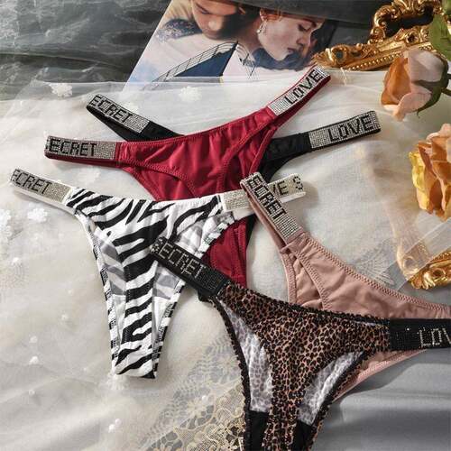 Sexy Rhinestone Thongs - Stretchy Low Waist Cotton Lined