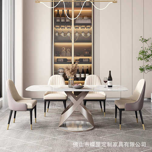 简约饭桌亮光板餐桌奢组合小户型家用感高端长方形高级轻吃现代岩