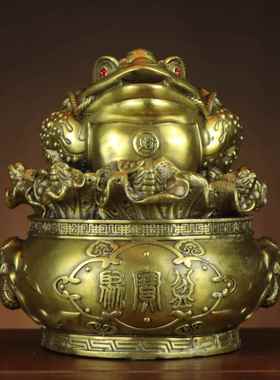 黄铜金蟾 白菜金蟾 聚宝盆金蟾 家居店铺黄铜金蟾摆件 百财金蟾