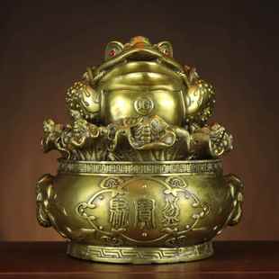 家居店铺黄铜金蟾摆件 聚宝盆金蟾 百财金蟾 白菜金蟾 黄铜金蟾