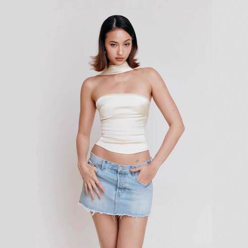Women Y2K Halter Tank Tops Solid Color Backless Shirt