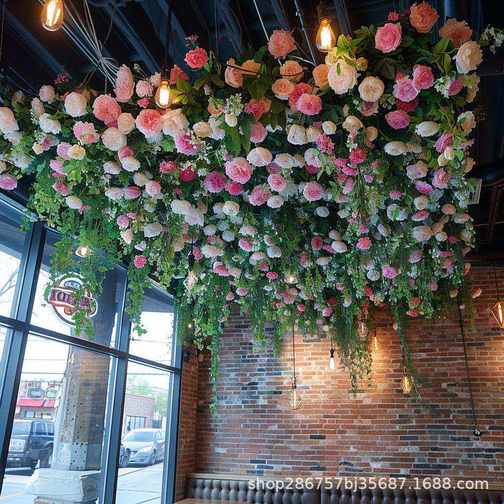 仿真绿植天花板假花吊顶室内装饰软装假植物花墙造景饭店顶部遮丑