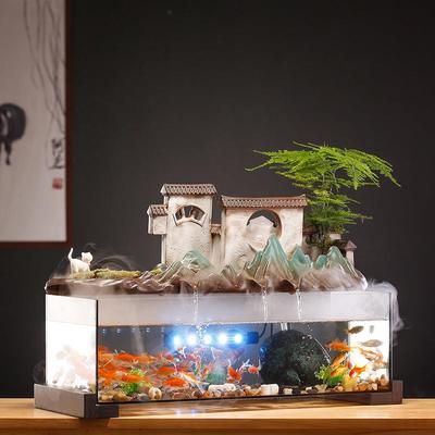 大号玻璃鱼缸流水喷泉摆件创意装饰客厅办公室桌面乔迁开业礼品