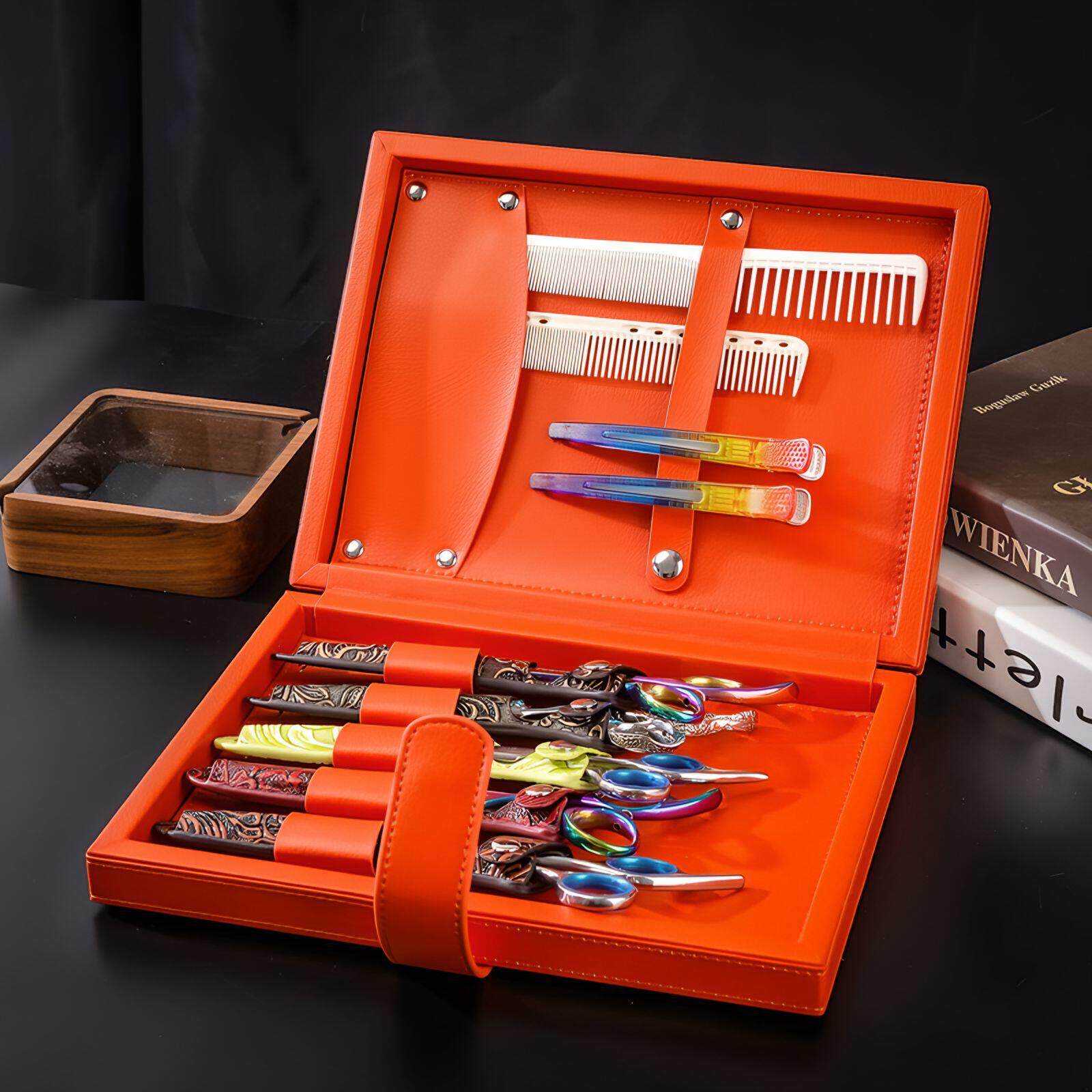 真皮美发师剪刀盒发型师专用工具包理发师剪刀包剪刀收纳盒潮流美