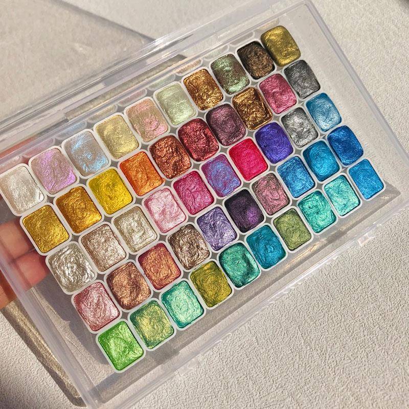 50色珠光水彩颜料1ml金属色固体水彩分装美甲缠花ES书法珠光颜料