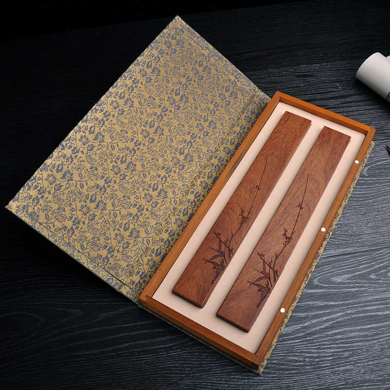 紫光檀国潮文房四宝书画配件镇尺书法镇纸压条复古摆件木制镇尺