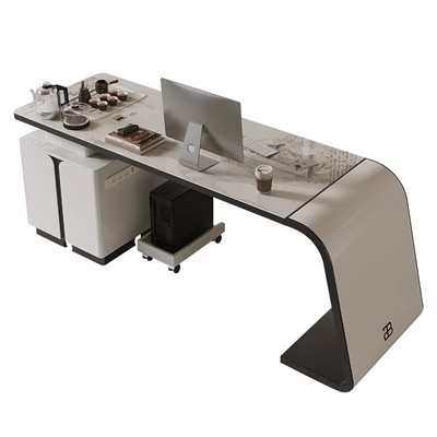 实木岩板书桌茶台一体办公桌现代极简家用书房老板电脑桌设计师桌