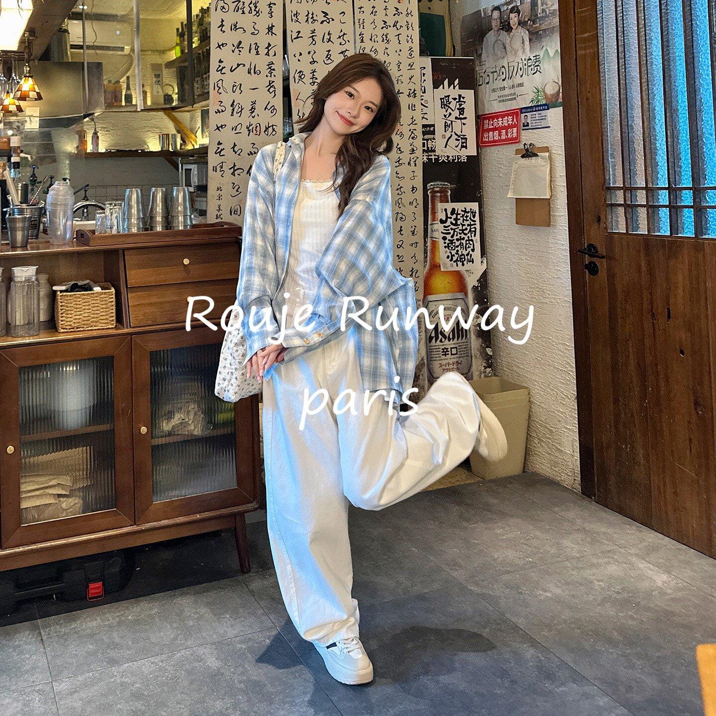 Rouje Runway格子衬衫外套女2026春季新款韩系宽松慵懒风休闲衬衣