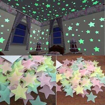 100pcs Fluorescent Glow in the Dark Stars Wall Stickers for