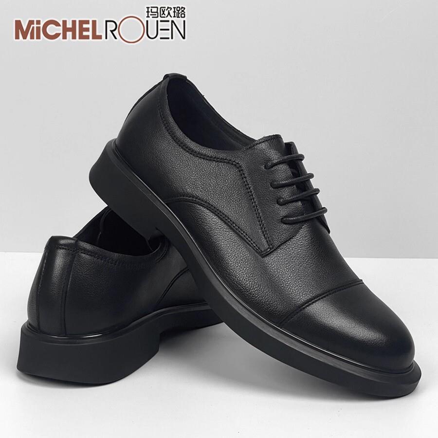 MICHEL ROUEN春夏商务正装德比鞋头层牛皮三接头软皮软底舒适耐磨