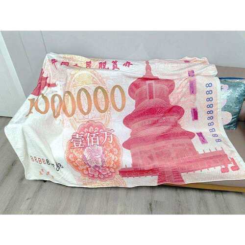 创意一百万元一千万元大额RMB印花毛毯午睡毯盖毯卧室床上家用
