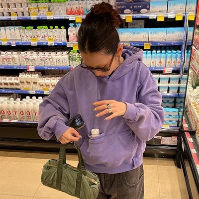 MMBBT美式复古水洗做旧连帽卫衣女秋冬新款纯色加绒加厚外套上衣