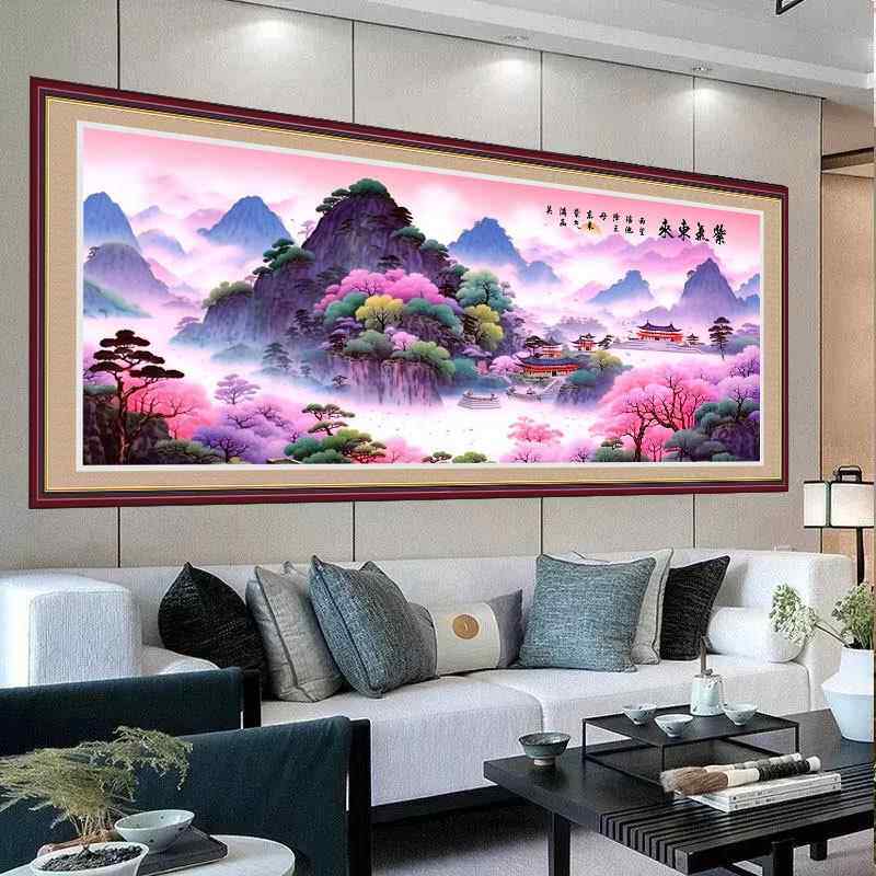 紫气东来十中字ROV式绣202手4新款线绣客厅山水画风景中国工自己