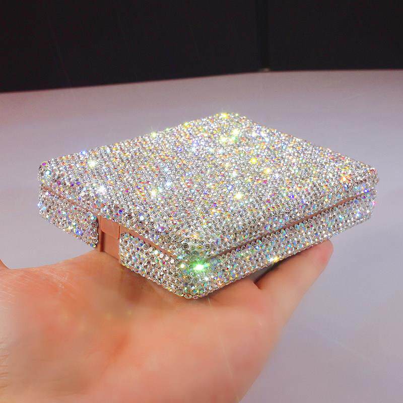 迷你可携式化妆刷套组镶钻带化妆镜收纳盒旅行多功能眼影散粉刷柔