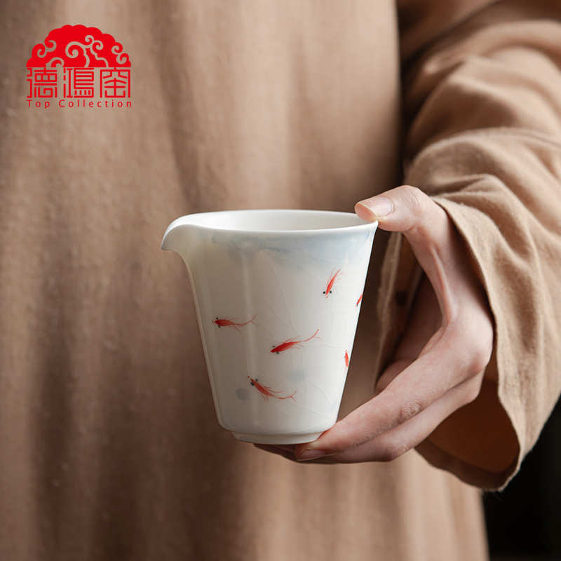 景德拟古白瓷汝窑手绘公道杯开片可养陶瓷中式分茶器茶海茶道批发