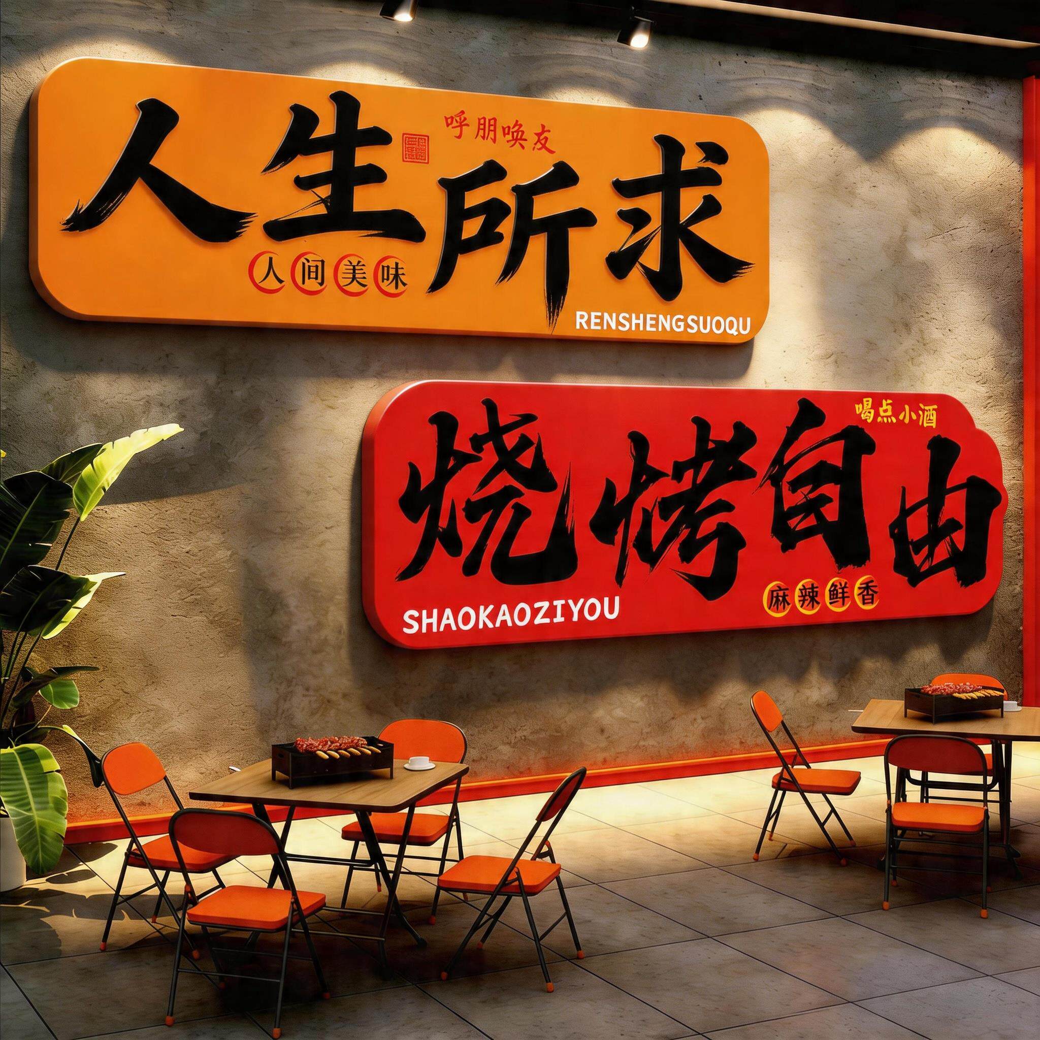 烧烤店装饰创意墙面形象贴纸网红打卡火锅烤肉餐饮店壁画氛围布置