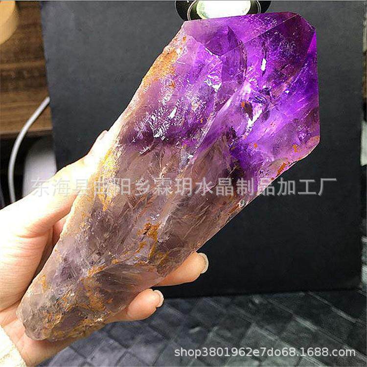 厂家天然紫水晶大骨干权杖水晶魔法棒能量石原石原皮柱摆件