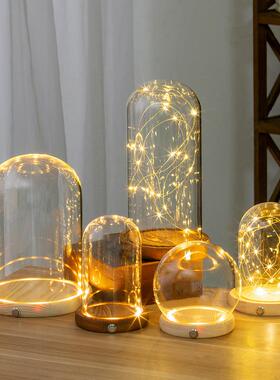 永生花积木手办防尘玻璃罩LED海胆发光灯串底座侧面独立金属开关