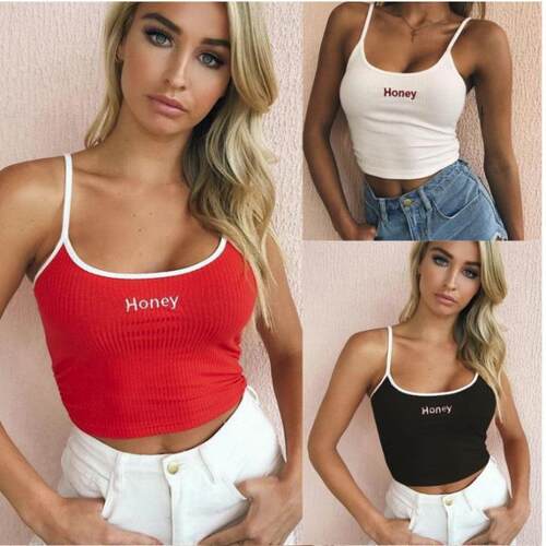 Women's letter embroidered close fitting crop top with