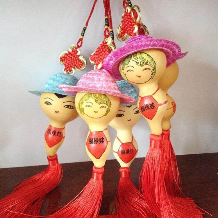 厂家葫芦工艺品礼品/儿童玩具可爱草帽娃娃烙花葫芦挂件/