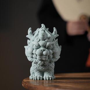 DRJ瑞兽青砂石鱼缸摆件麟客厅关茶玄室桌面麒复古茶宠大号鱼缸装