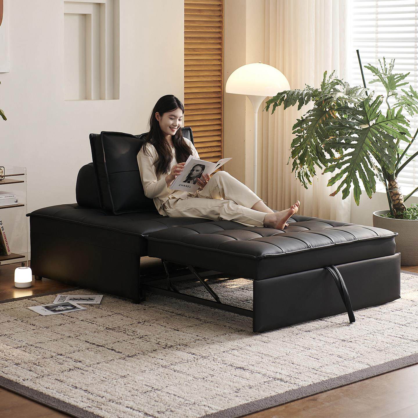 真皮泡芙沙发床两用一体客厅书房小户型多功能模块组合折叠伸缩床