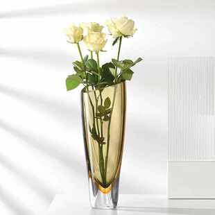 花花瓶套装轻样板间玻璃插花组合高端奢摆件器简约琉璃琥珀色现代