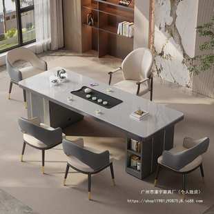 泡茶台 岩板茶桌椅组合轻奢现代高级感办公室家用烧水壶一体嵌入式