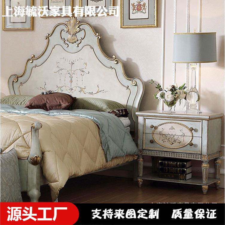 法式梦幻公主床彩绘实木床手工雕刻别墅1.8米双人床奢华婚床法式