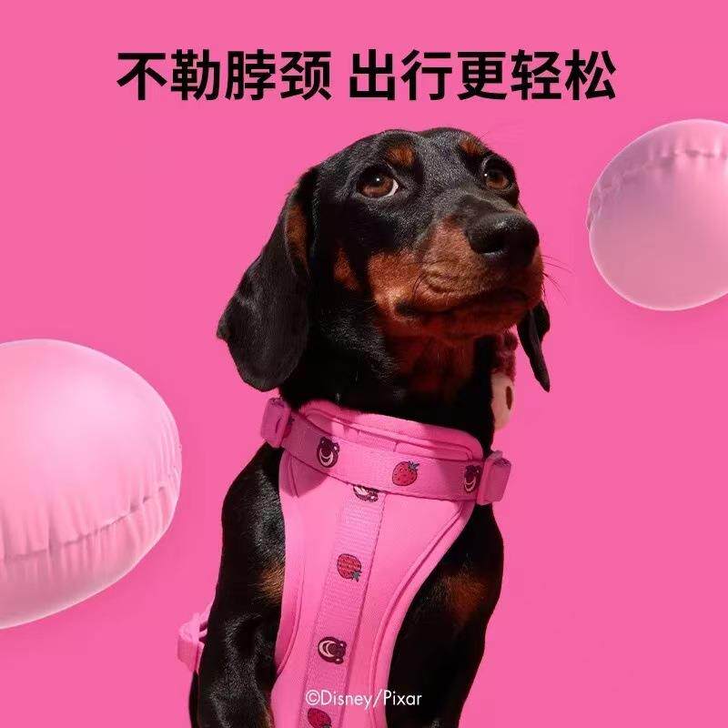 未卡皮克斯草莓熊胸背牵引绳套装遛狗出行宠物狗绳子大中小型犬