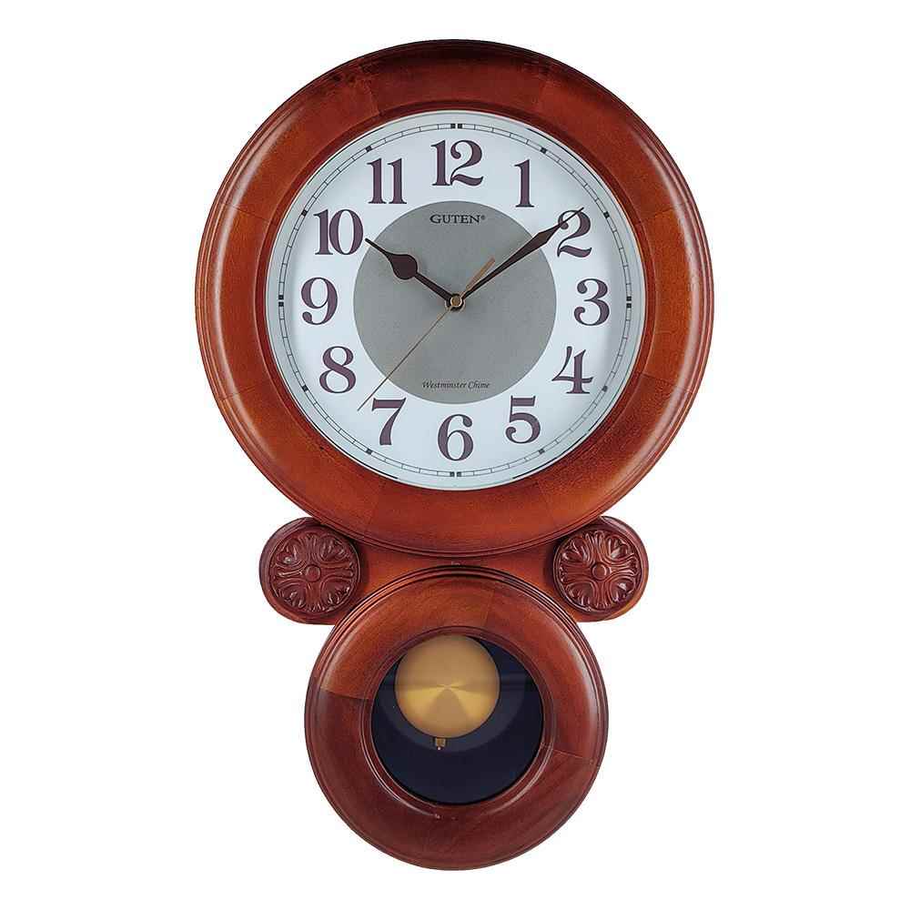 禄吉祥中式黄杨实用木客厅书房别福墅9508双圆环形静音壁时计家挂