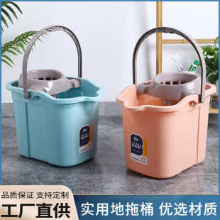 家用加厚带轮子拖地拖把桶塑料旋转拧水墩布单桶手动挤水桶地拖桶