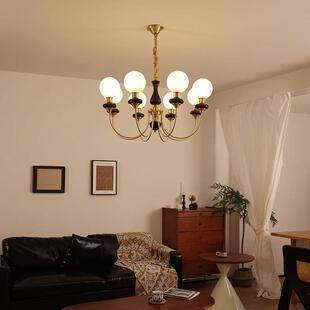 法式 复古风卧室灯胡桃木色吸顶灯 中古客厅灯吊灯餐厅灯具魔豆美式