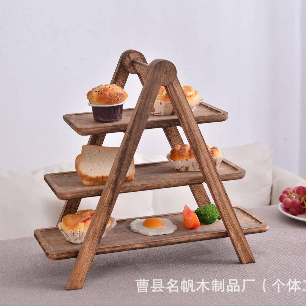 实木酒店放菜架三层木质托盘收纳置物架火锅店上菜托盘果盘置物架