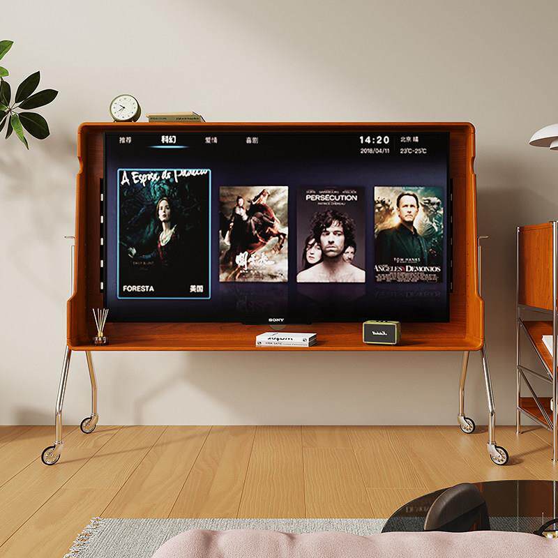 实木可移动电视柜覆古小户型家用卧室电视机支架中古风客厅电视壁