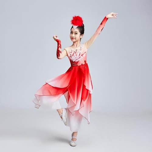 正品儿童古典演出服装俏女童考红狐扇子舞套装秧舞歌艺服现代舞蹈