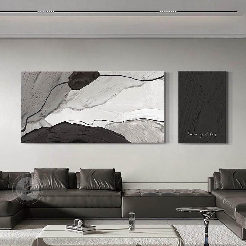挂画客厅抽象现代简风背景墙极沙发双联高级挂画简约装饰画砂岩感
