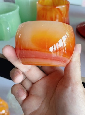 外贸出口手工玻璃捡漏橙色绿玉琉璃奶玻水杯璃