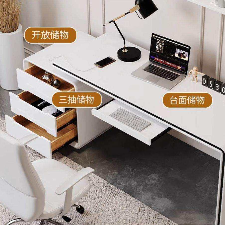 现代简约台式电脑桌家用学习办公桌卧室小户型白色烤漆笔记本书桌