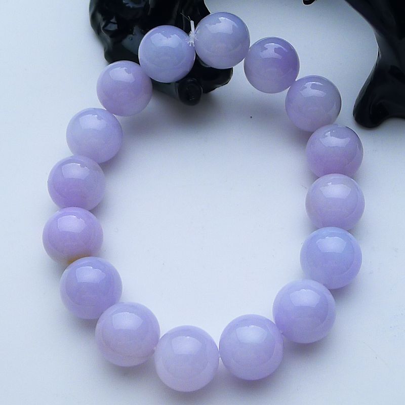 缅甸正品翡翠珠子紫罗兰散珠手串天然老坑种淡紫圆珠手链55.45g
