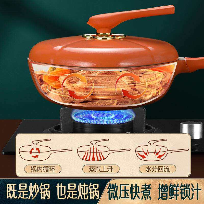 闪闪优品麦饭石色炒锅不粘锅炒菜锅电磁炉炒锅不沾锅平底煎锅