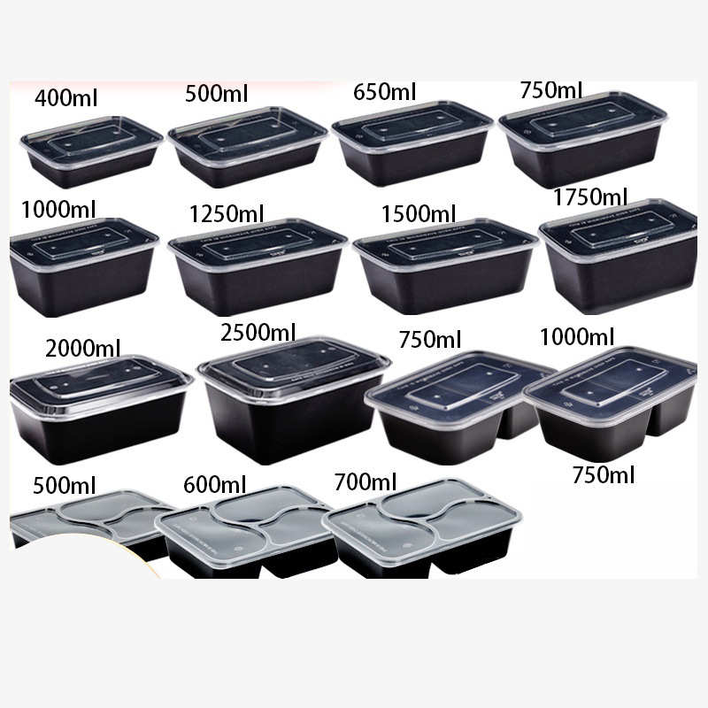 长方形500ML加厚一次性餐盒黑色打包盒水果快餐便当外卖饭盒