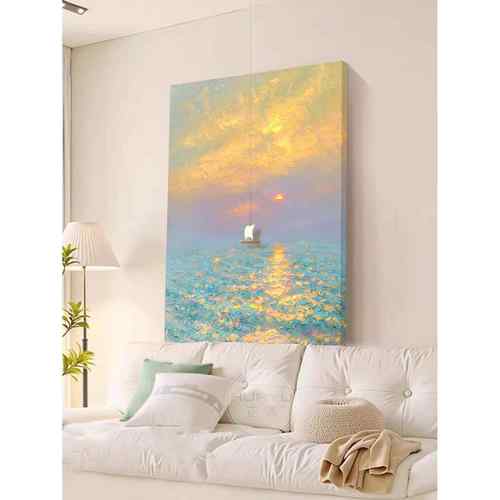 一帆风顺海景客厅装饰画现代简约艺术肌理感餐厅挂画入户玄关壁画