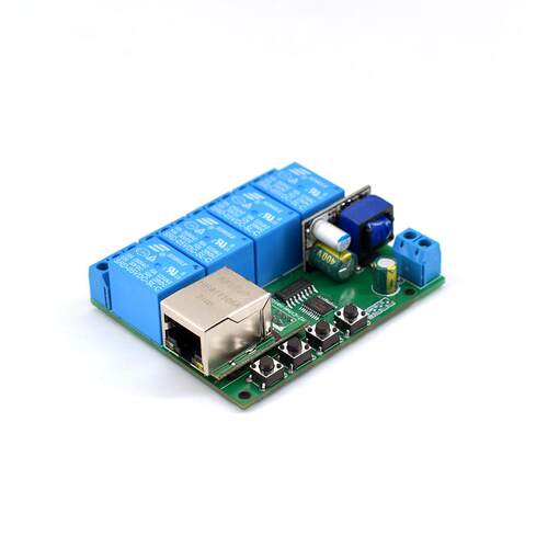 TCP远程控制开关模组 4路RJ45继电器模块 以太网MQTT控制 220V网