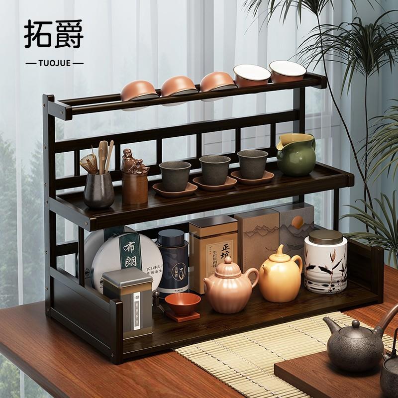桌面博古架小型茶台摆件茶具置物架非实木紫砂壶展示架茶叶放置架图片