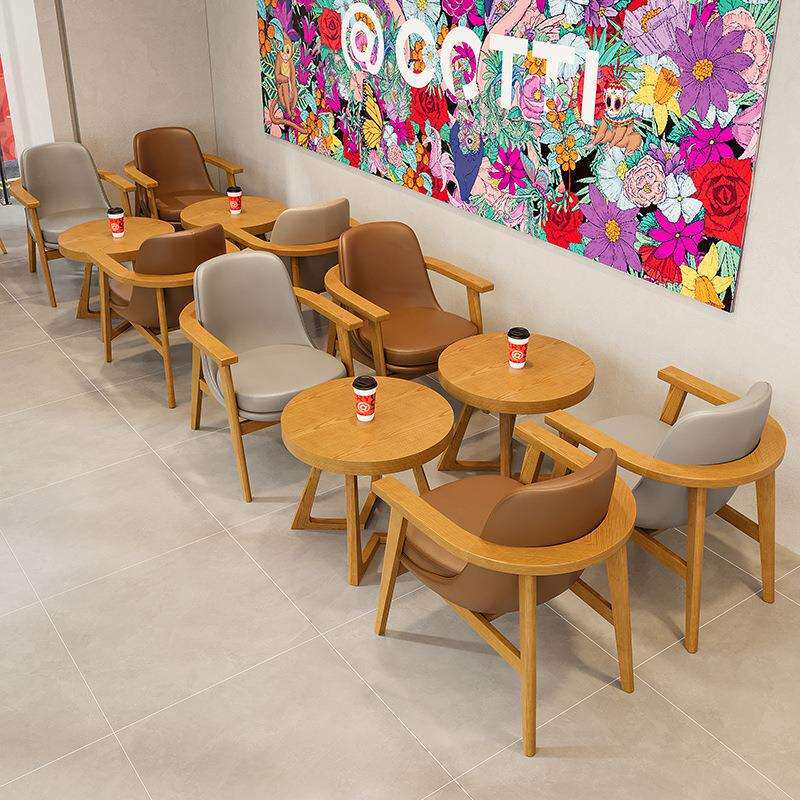 咖啡馆实木靠背椅子餐厅奶茶店休闲沙发桌椅组合客户休息区商用