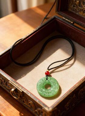 仿碧玉绿双貔貅平安扣吊坠男女款黑耀石银耀石金钱貔貅挂件厂家批