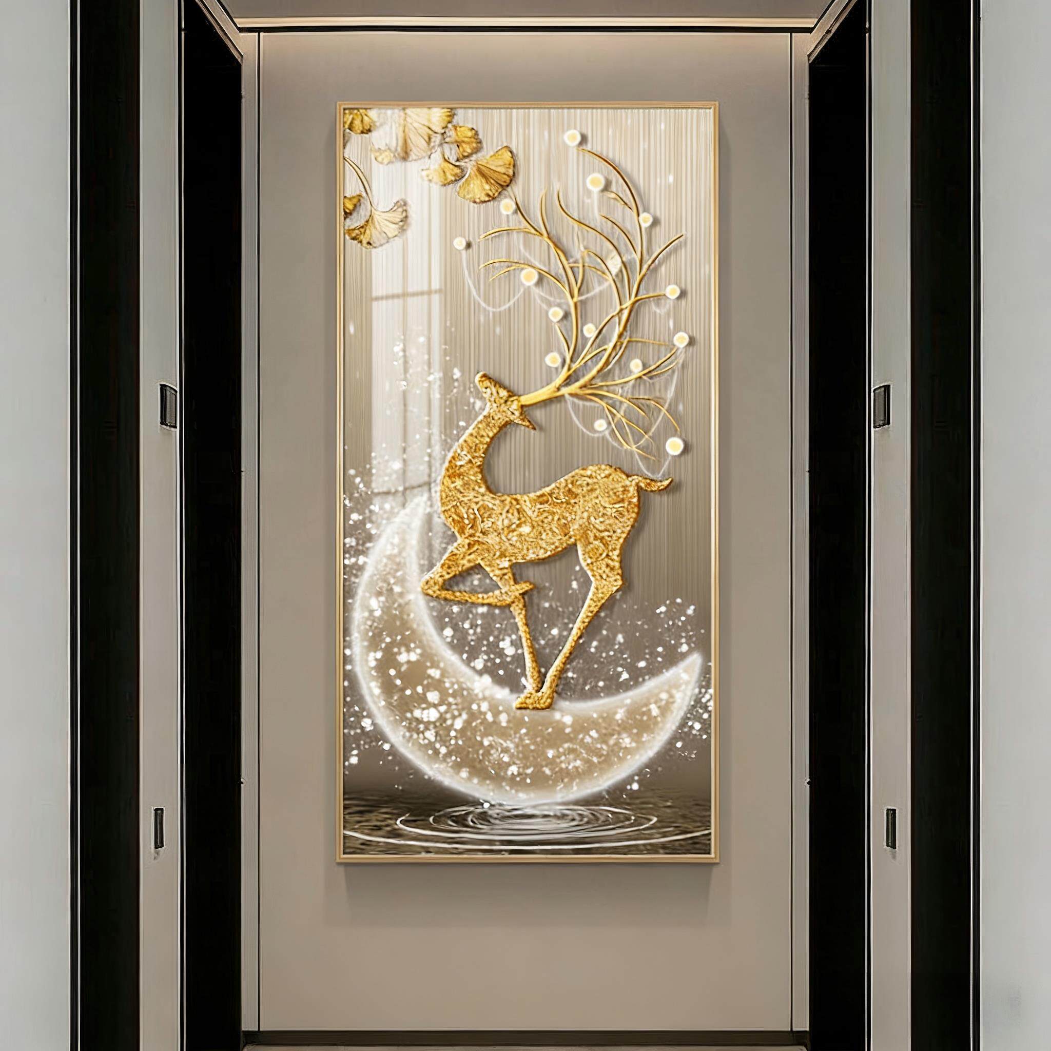 高端简约玄关装饰画入户走廊过道挂画鹿防水玄关画轻奢现代高档画