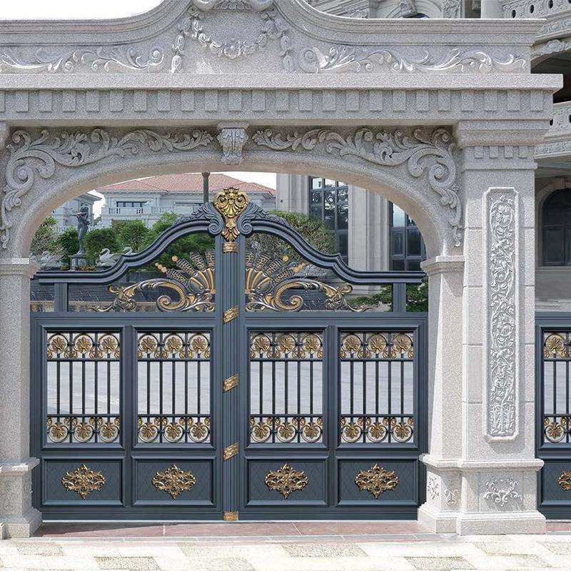 乡村院子庭院别墅铝艺大门 防盗花式铝艺大门 高档别墅双开大门